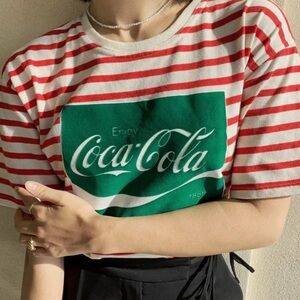 Zara Coca-Cola red and white striped tee with print Coca-Cola. Size M